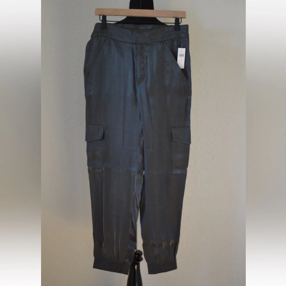Anthropologie Dark green/Gray Shimmer Shine Joggers Cargo Pants Medium XSP - Picture 4 of 7